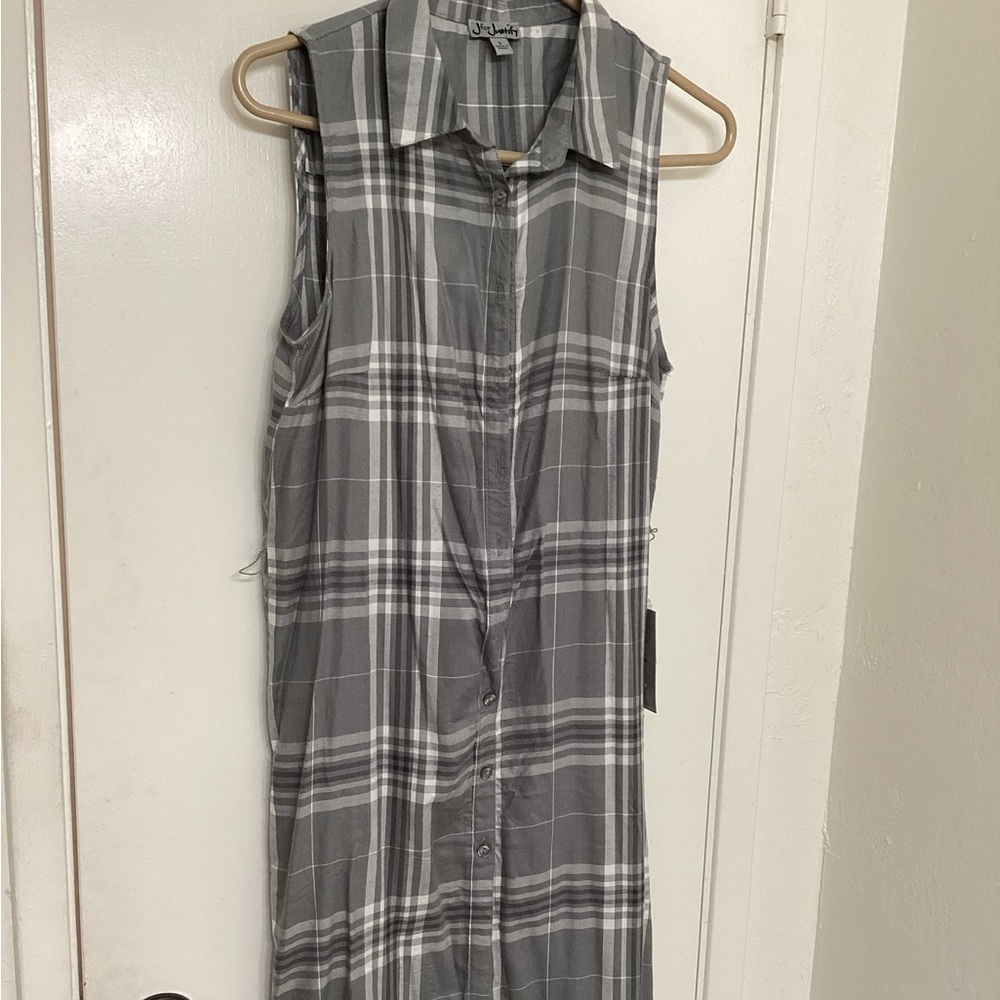 J for Justify Grey Plaid Button-up Dress